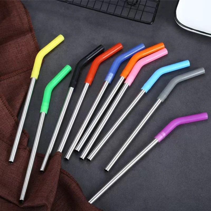 Multi-Color Silicone Straw Tips with Stainless Steel Straws Set