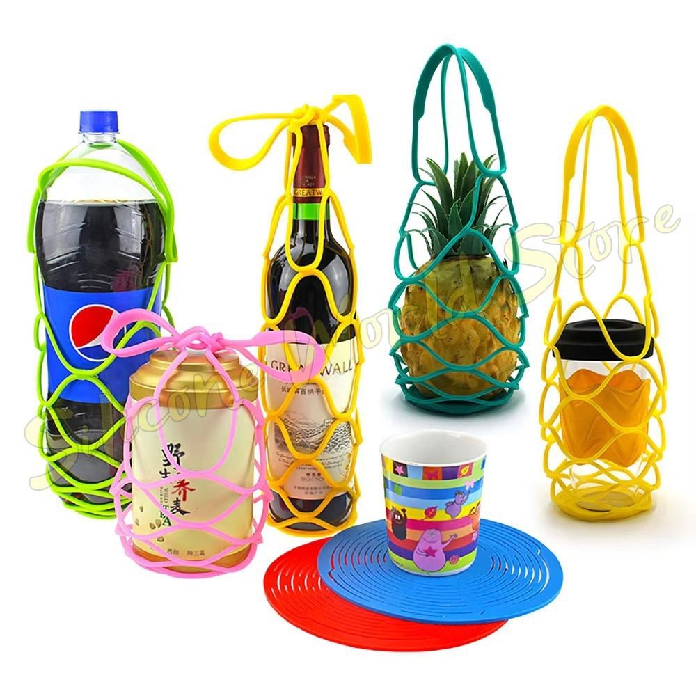 Multi-Use Silicone Net Carriers for Bottles, Cans, and Fruit