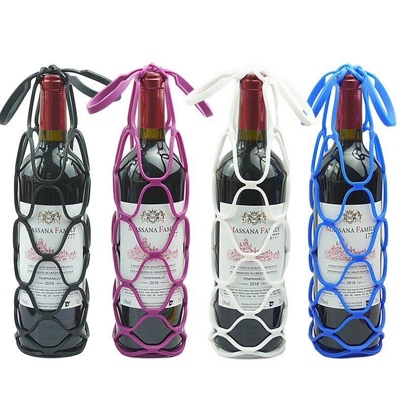 Multicolor Silicone Wine Bottle Carrier Sleeves on Bottles