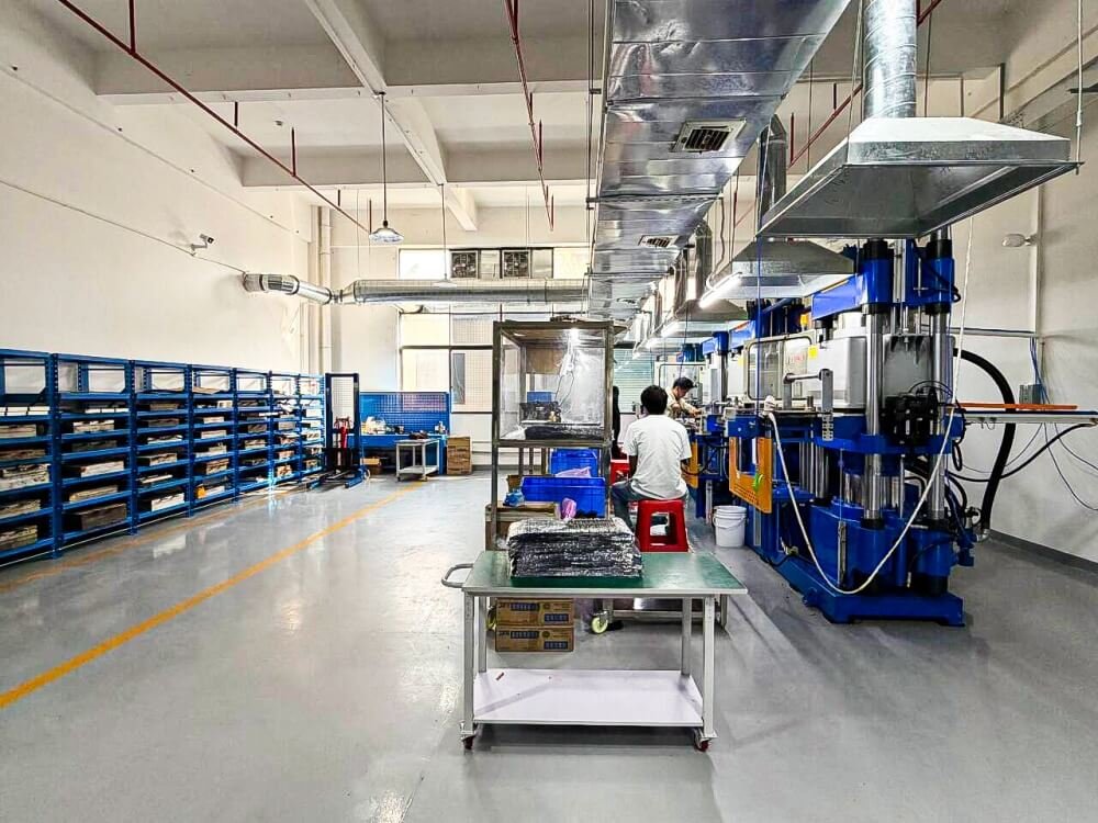 Organized racks housing production molds and tooling