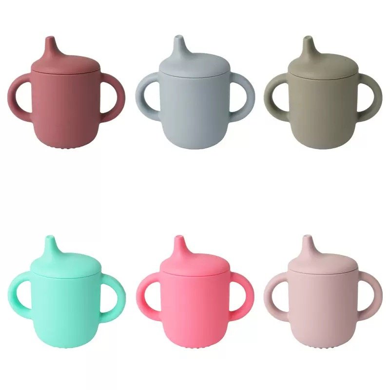 Pastel silicone spout sippy cups with handles