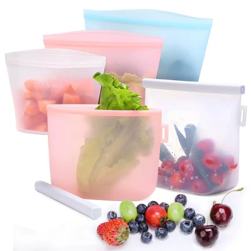 Reusable Silicone Food Storage Bags with Airtight Zipper (Multi-Color Set)