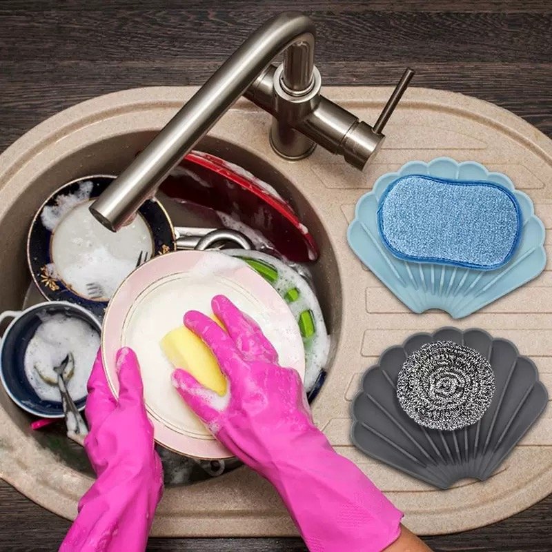 Seashell-Shaped Silicone Soap Holder for Kitchen Sink