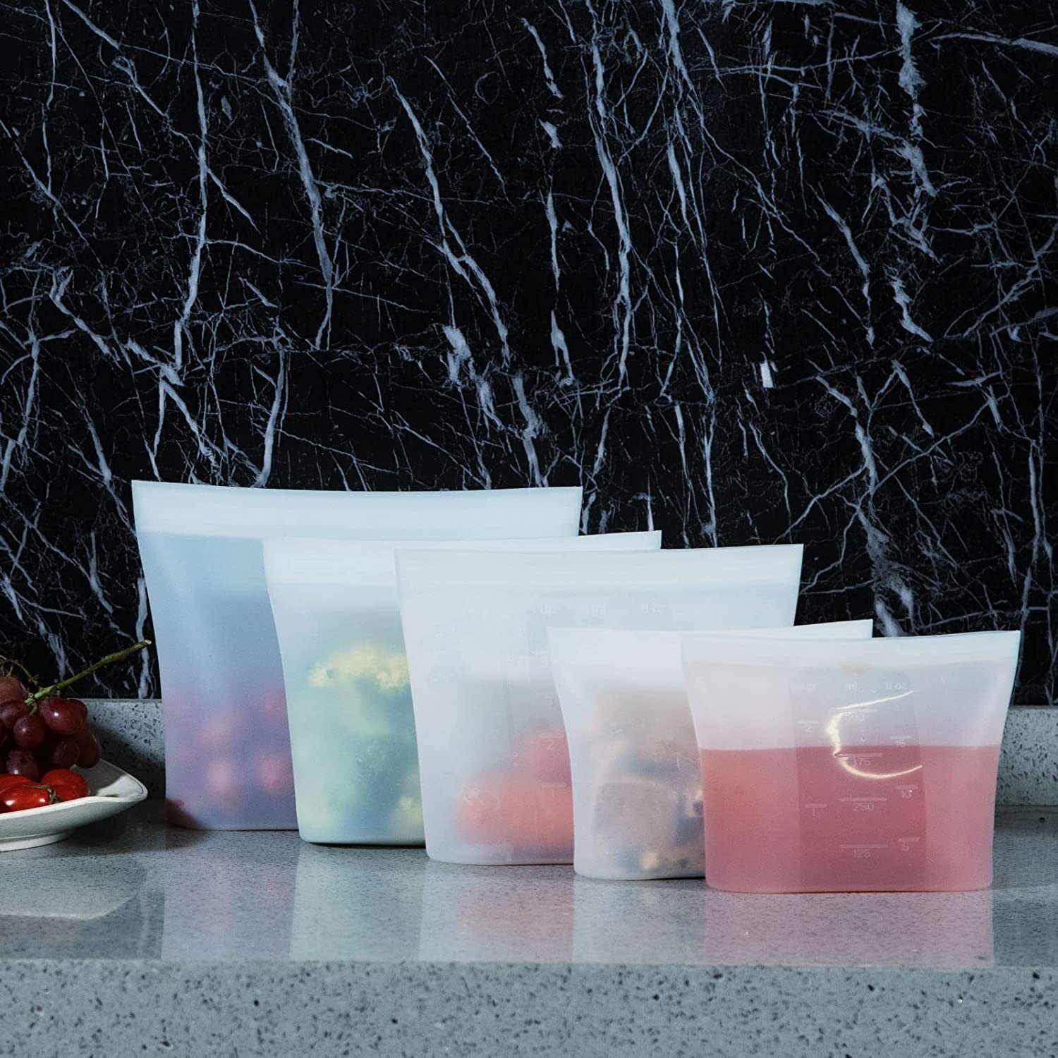 Set of Silicone Storage Bags for Meal Prep & Leftovers (Clear)