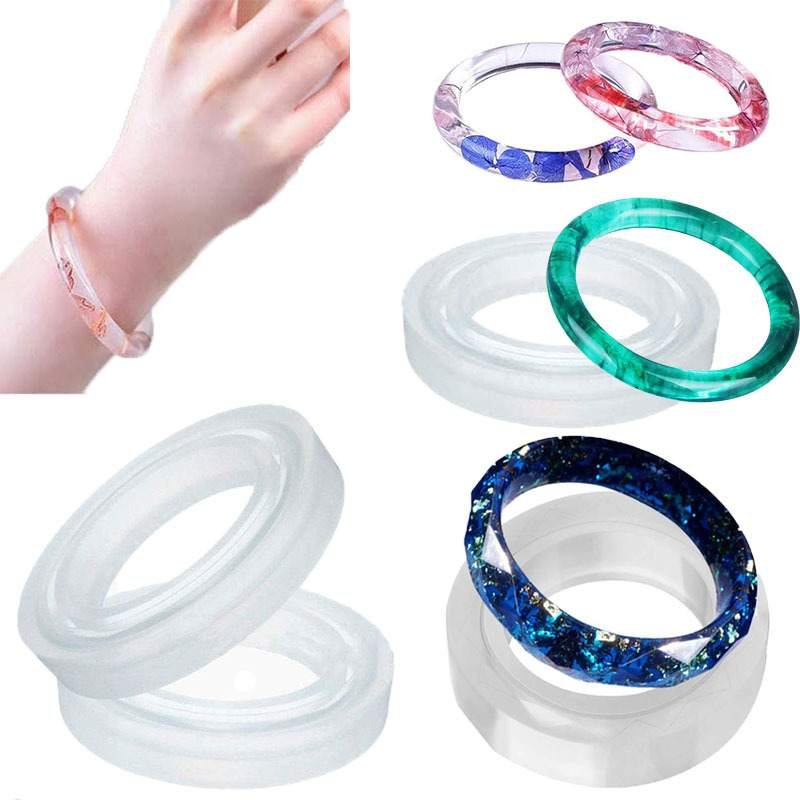 Silicone Bangle Mold with Colorful Resin Bracelet Samples