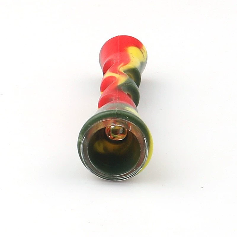 Silicone & Glass Spiral Hand Pipe (Rasta Color)