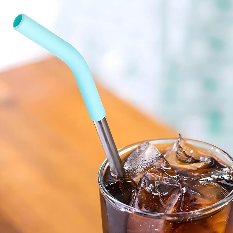 Silicone Straw Tip on Metal Straw in Iced Drink