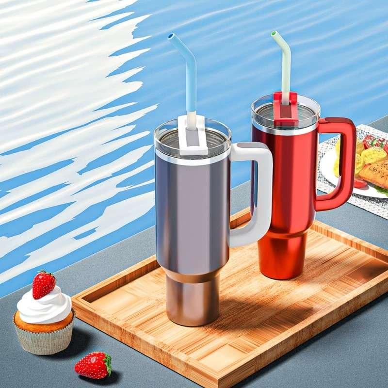 Silicone Straw Tips on 40oz Stanley Tumblers for Daily Use