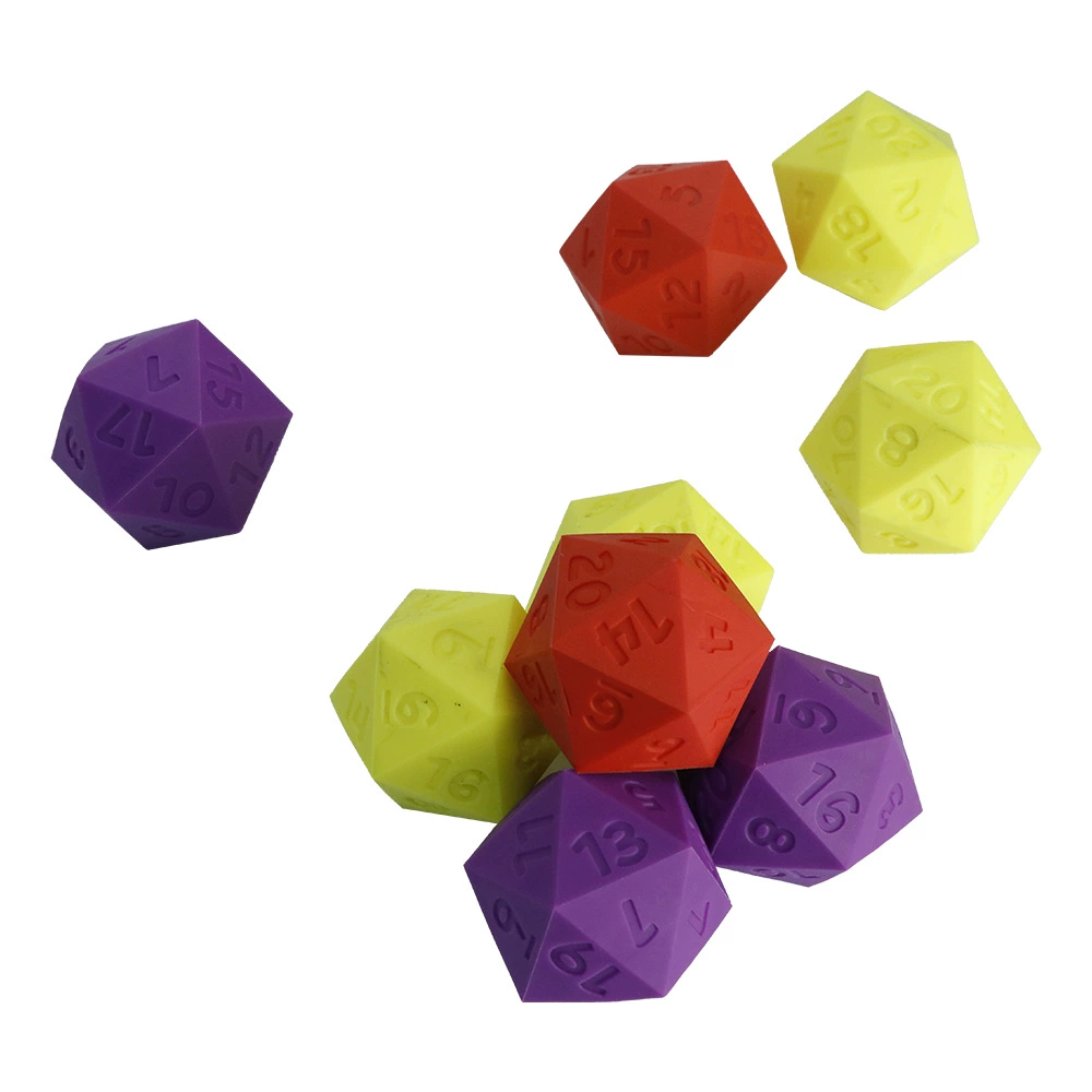 Stacked & Loose Silicone D20 Dice Assortment (Purple, Red, Yellow)