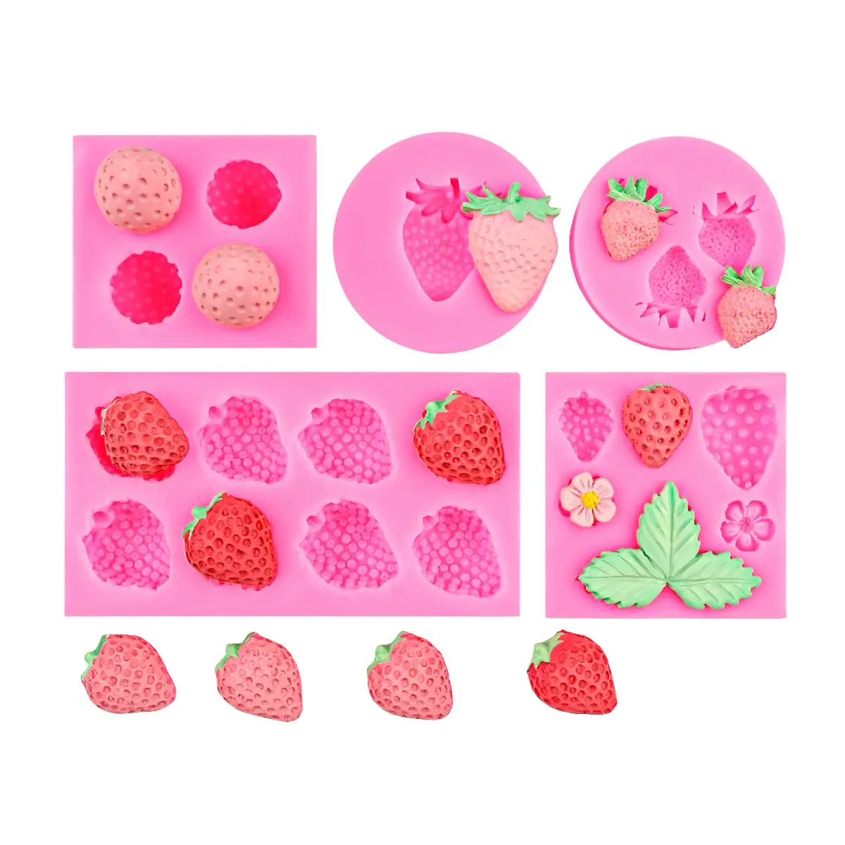 Strawberry, Leaf & Flower Fondant Moulds Full Set for Cake Toppers