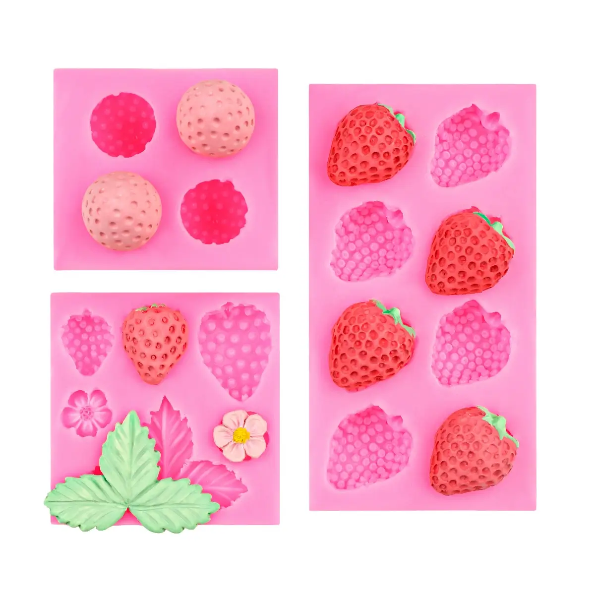 Strawberry & Leaf Flower Silicone Mold Set for Fondant, Resin & Baking
