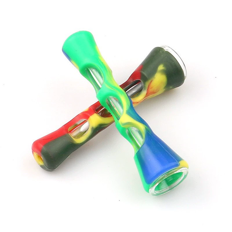 Silicone & Glass Spiral Hand Pipe (Rasta Color)