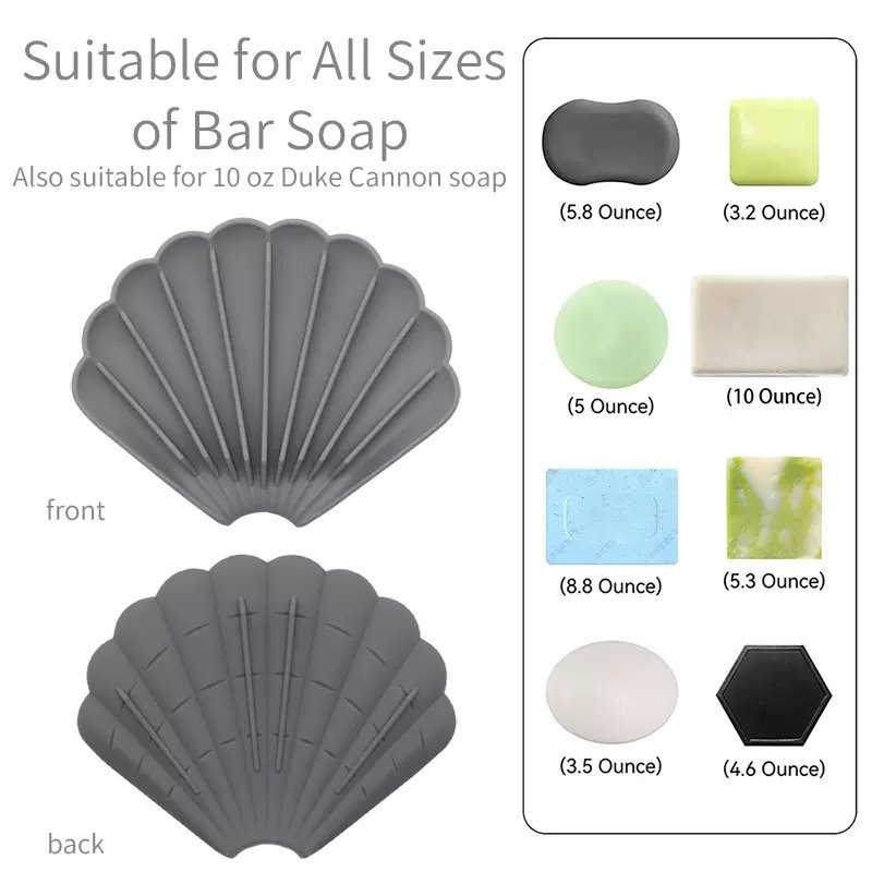 Universal Shell Silicone Soap Dish Fits All Bar Soap Sizes