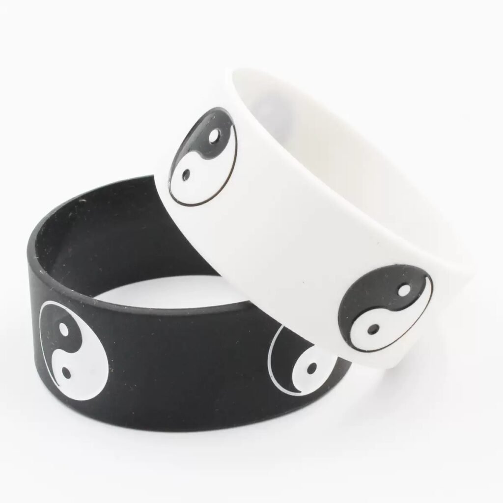 Yin Yang Tai Chi Symbol Silicone Wristband (Black & White Pair)