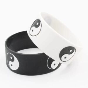 Yin Yang Tai Chi Symbol Silicone Wristband (Black & White Pair)