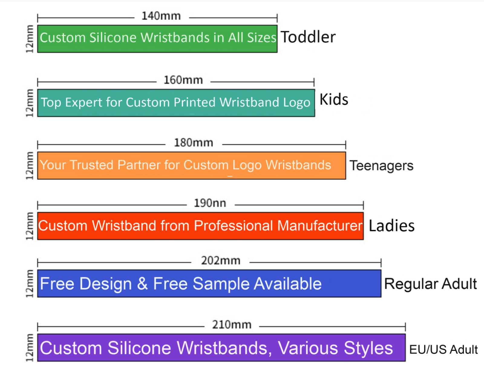 6 Size Options Custom Silicone Wristband Size Chart