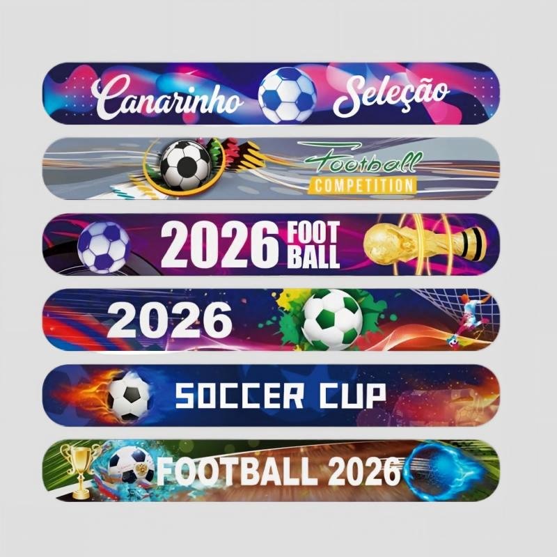 6 Styles 2026 Soccer Cup Printed Slap Wristbands Set