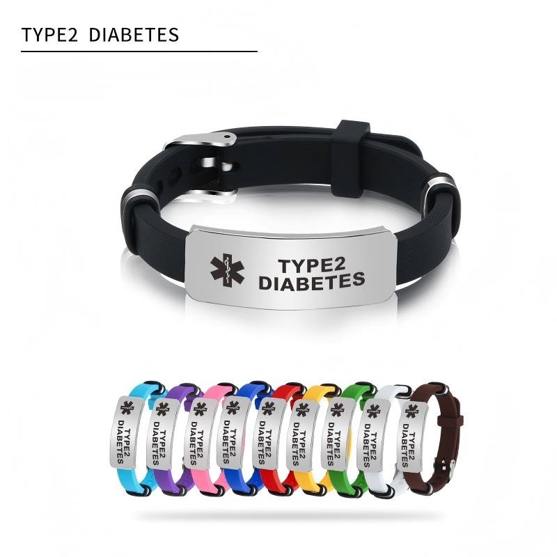 Adjustable Silicone Type 2 Diabetic Medical ID Bracelet