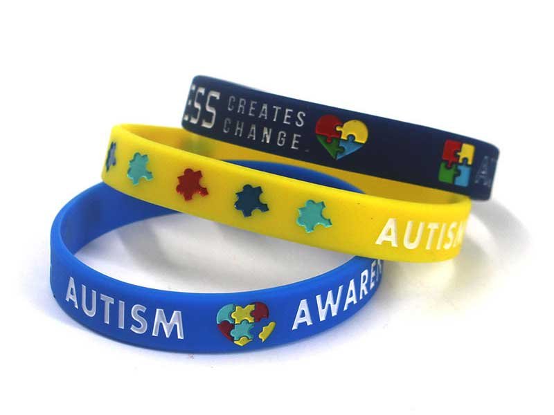 Autism Awareness Silicone Wristbands with Puzzle Design`