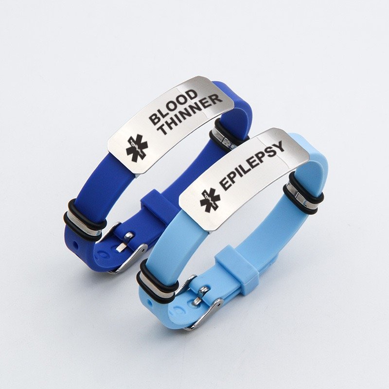 Blood Thinner & Epilepsy Medical Alert Silicone Bracelet Set