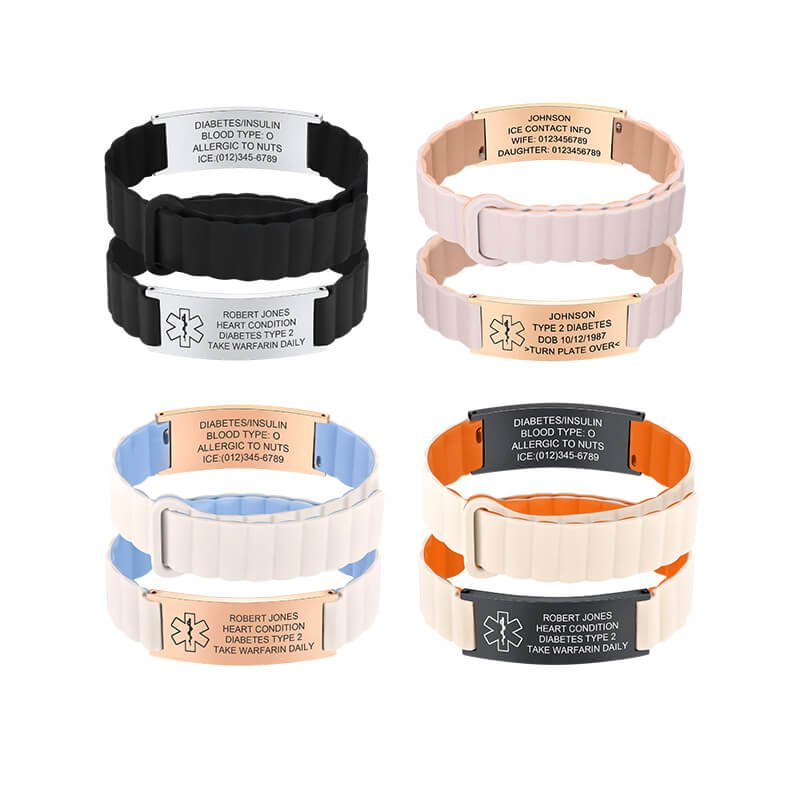 Dual-Color Silicone Medical Alert Bracelet with ICE Contact Space