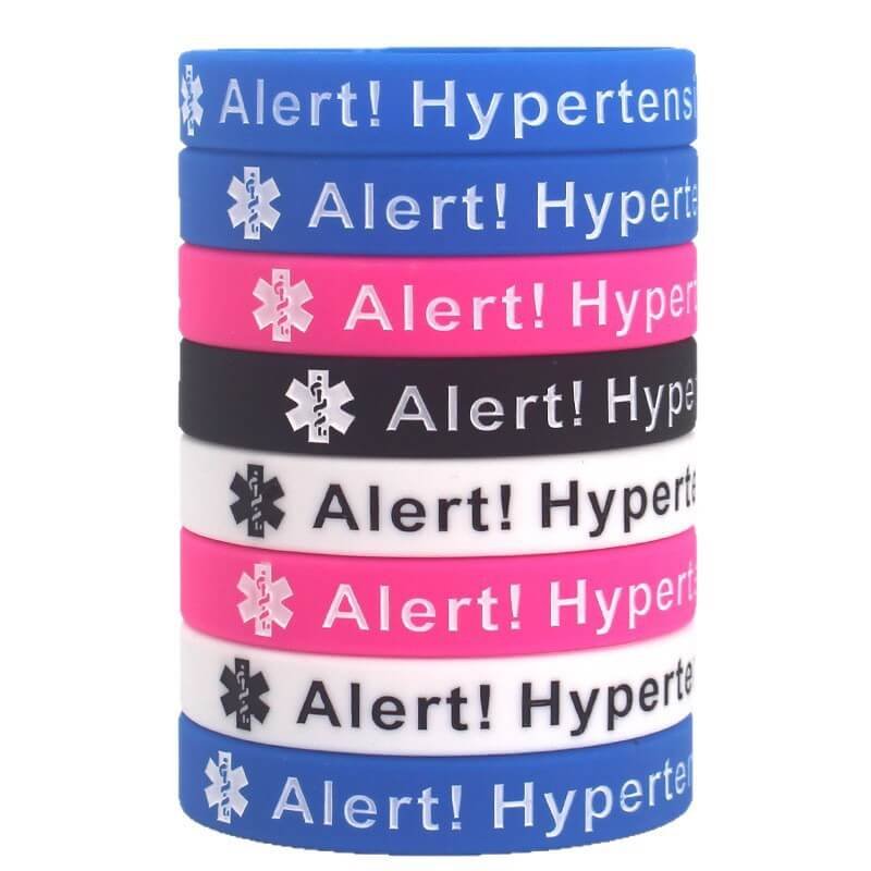 Hypertension Medical Alert Silicone Wristband Set