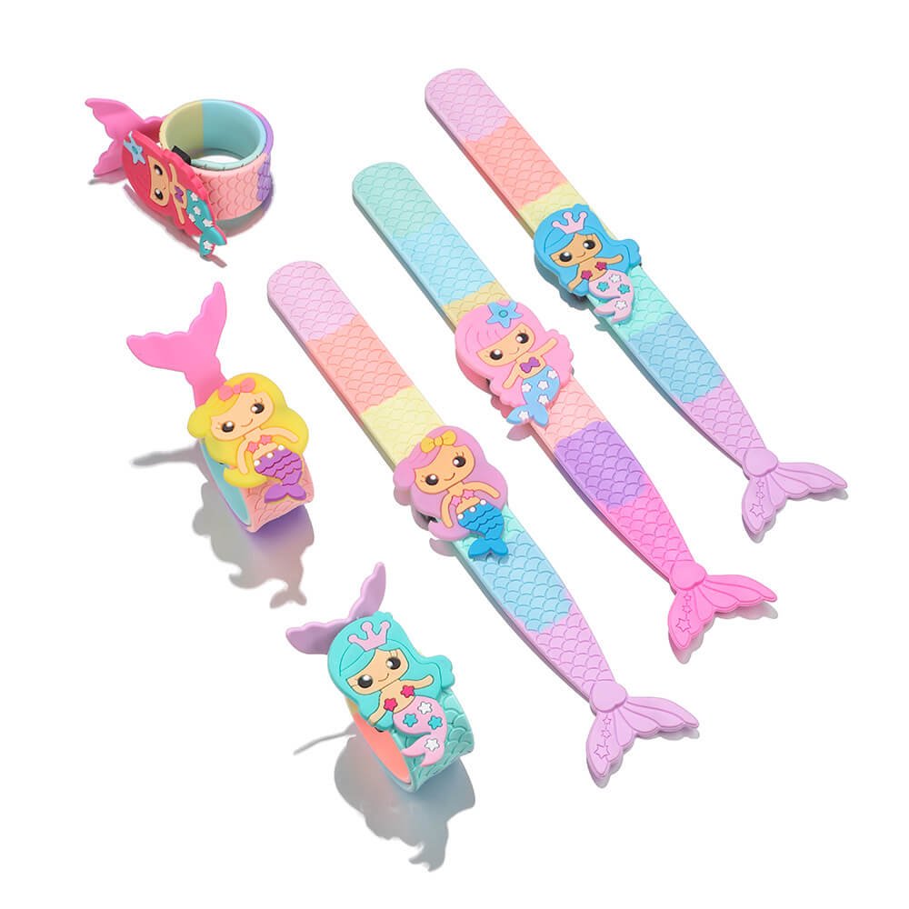 Kids Mermaid Slap Bracelets – Colorful Cartoon Silicone Wristbands