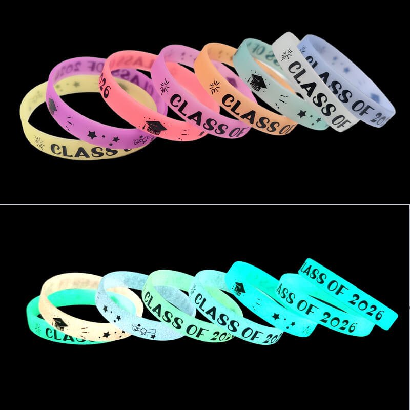 Luminous Glow In The Dark Graduation Custom Rubber Bracelets for Class Party
