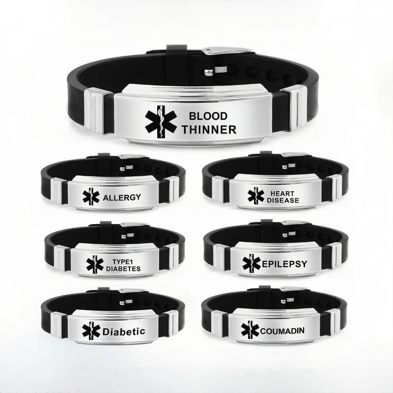 Multi-Condition Medical Alert Bracelet Set (Blood Thinner, Allergy, Etc.)
