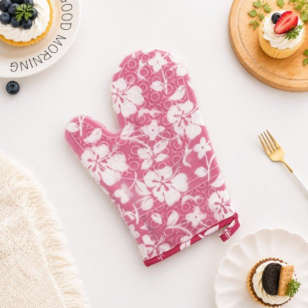 Pink Hibiscus Floral Non-Slip Oven Gloves