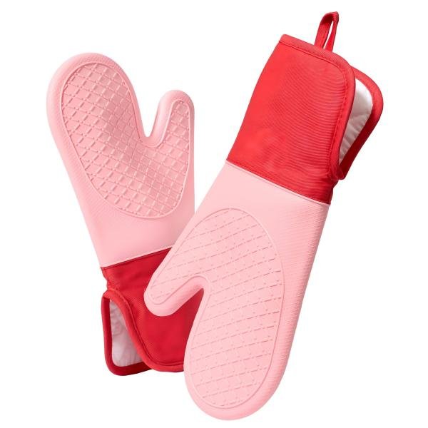 Pink & Red Two-Tone Silicone Oven Gloves