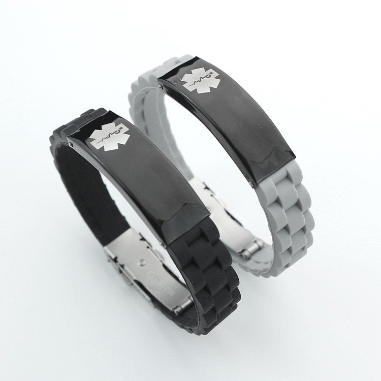 Sleek BlackGray Silicone Medical Alert Bracelet for Everyday Wear