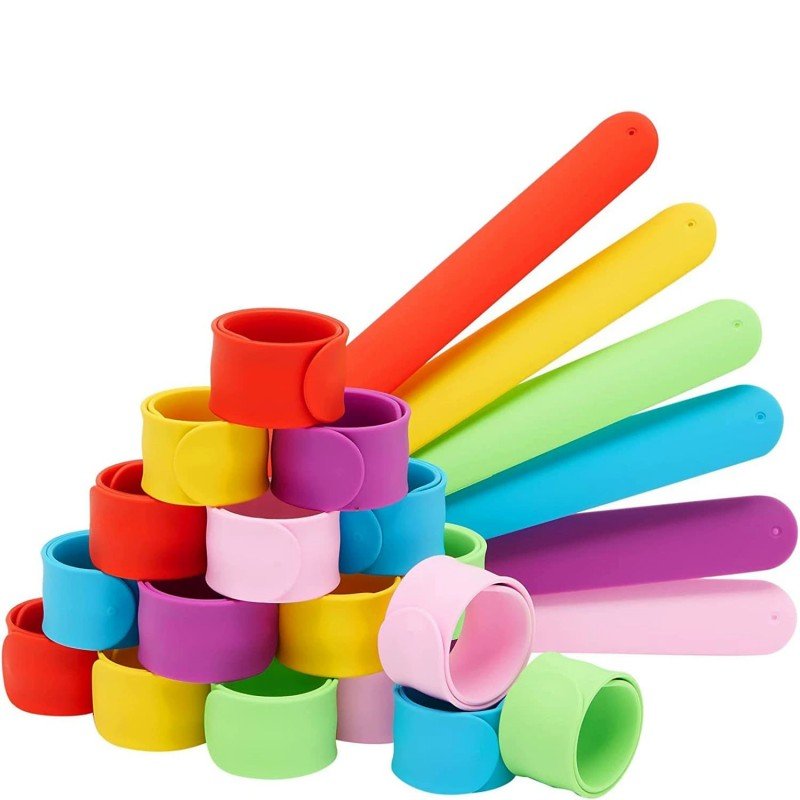 Stacked Rainbow Plain Blank Silicone Slap Wristbands Display